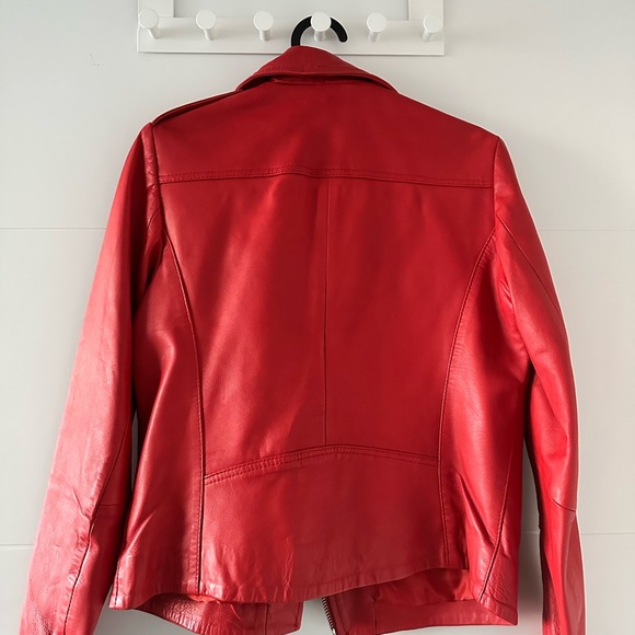 Red Lamb Leather Biker Jacket from Sandro - Brand New - Picture 6 of 10